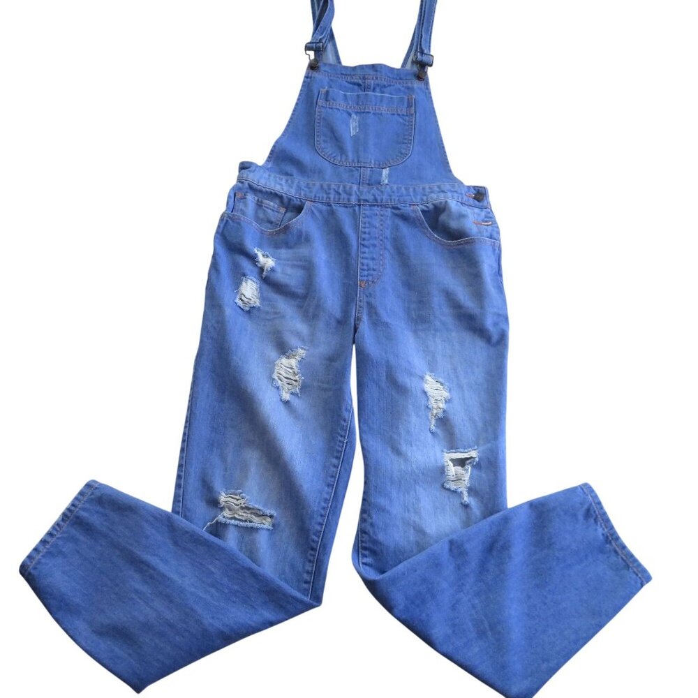 Forever 21 Los Angeles Distress Destroyed Denim Bib Overalls Size US 27 Womens